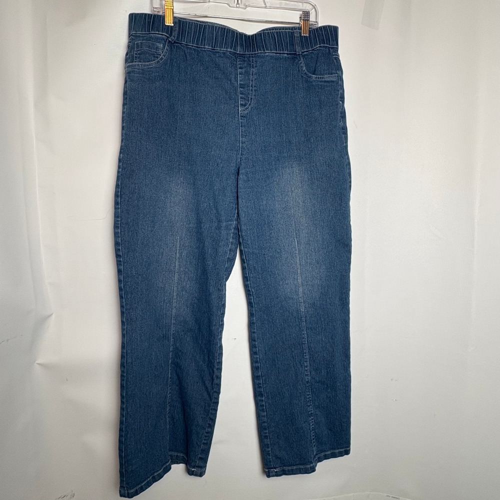 JY Women Medium Wash Pull On High Rise Straight‎ Leg Denim Jeans Plus Size XL